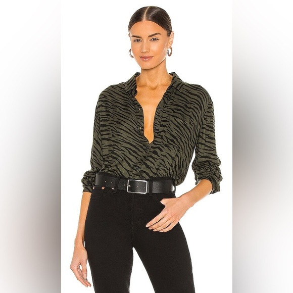 Rails Hunter Top in Olive Zebra Animal Stripe Print button down shirt size XS - Picture 1 of 9